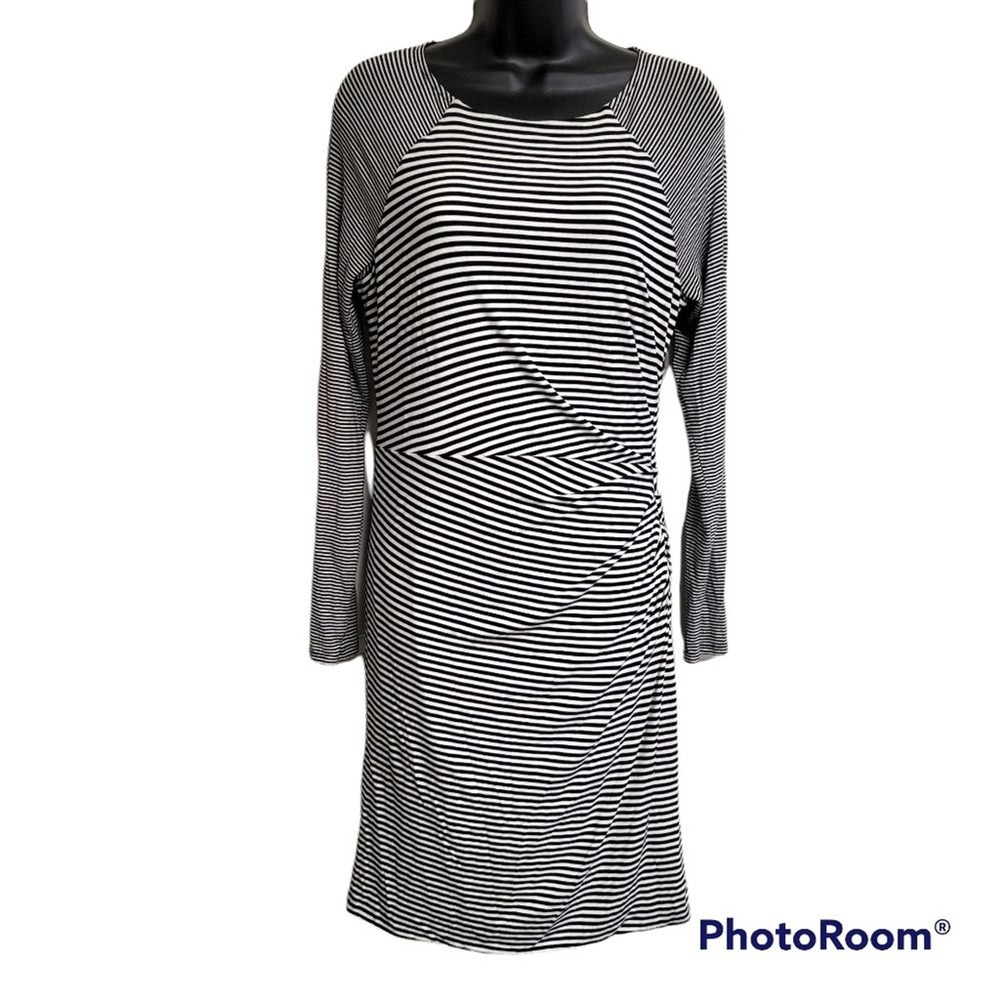 Banana Republic Black And White Long Sleeve Striped Lined Dress Size Small